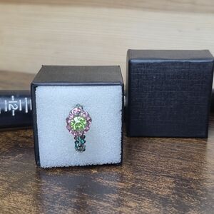 925 Sterling Silver Ring with Green and Pink tones Vintage